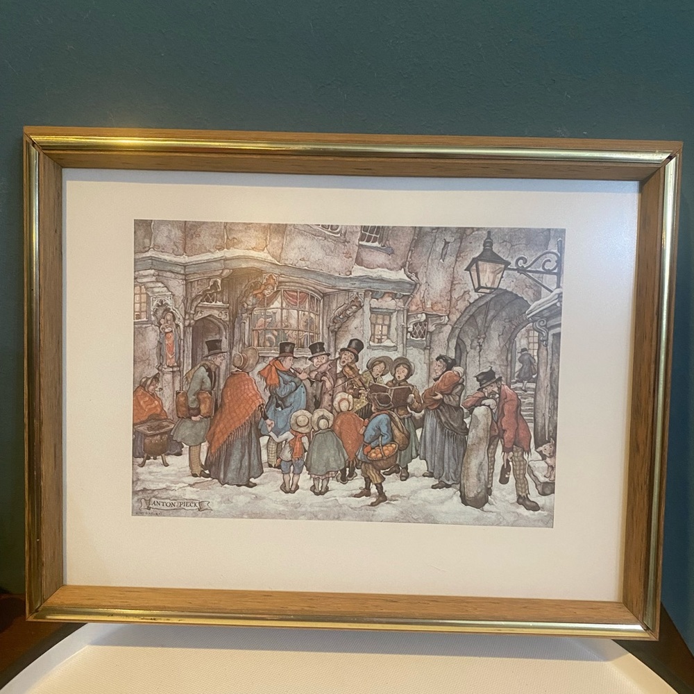 Framed Vintage Print by Anton Pieck “The Busy Town” 10.25”x13.25”
